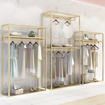 Clothing store display rack floor-to-ceiling combination display rack Golden mens and womens high cabinet shelves double-layer special hangers