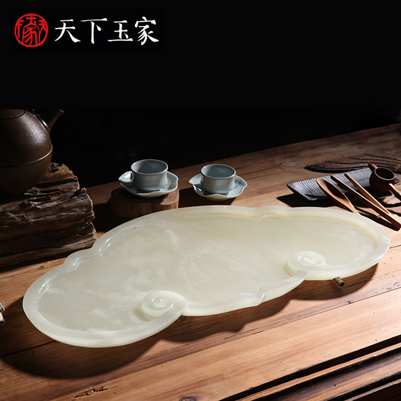 Yujia Natural jade piece of natural jade piece of tea plate fitted in the home living room office decoration process gifts