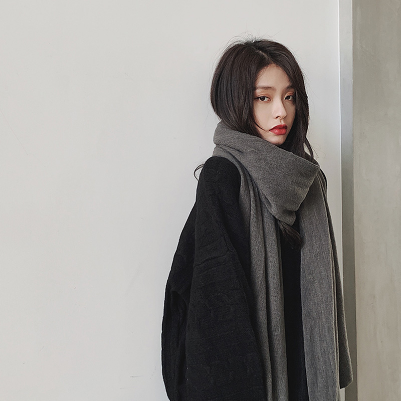 Korean Version Pure color knit wool line scarf for men and women autumn and winter imitation cashmere thickened warm surrounding neck 100 lap shawl tide