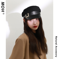 US-European Hui wool square buckle beret Korean retro ins tide Joker flat-top navy hat children autumn and winter
