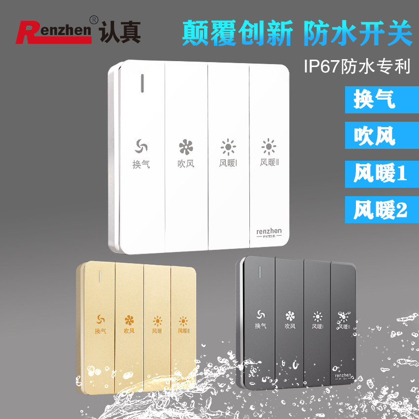 Renzhen seriously waterproof and damp switch universal ventilation blow double warm air blower bath switch 4 open white 16A
