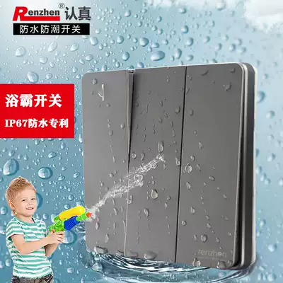 renzhen wall switch super waterproof three-open single-control double-cut household wall switch 16A silver gray industrial