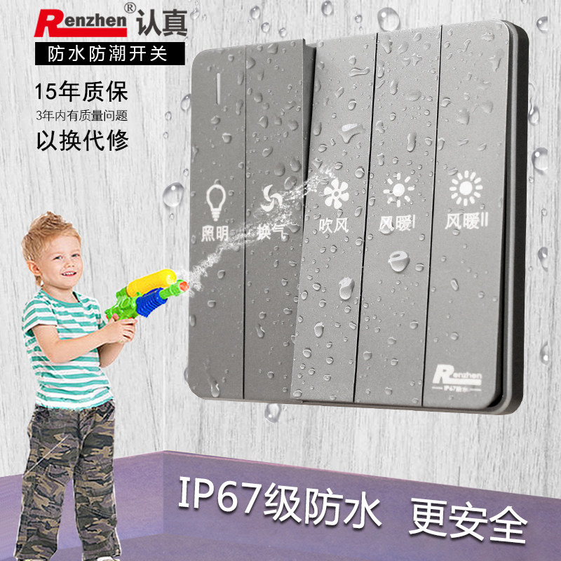 RENZHEN strong waterproof IP67 gray dual machine five in one integrated air - heating bath general switch