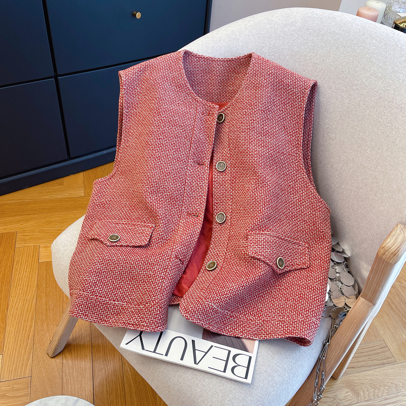 Retro Small Fragrant Style Houndstooth Sleeveless Vest 2026 Autum Coarse Texture Casual Loose Layered Women's Vest