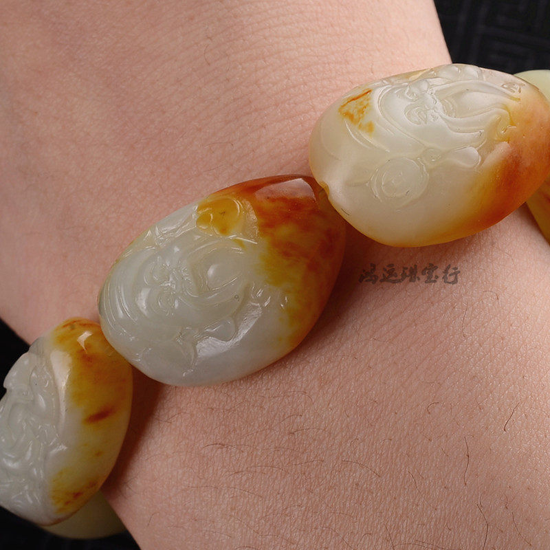 天然和田白玉籽料原石手串新疆和田玉籽料原石财神手链男款