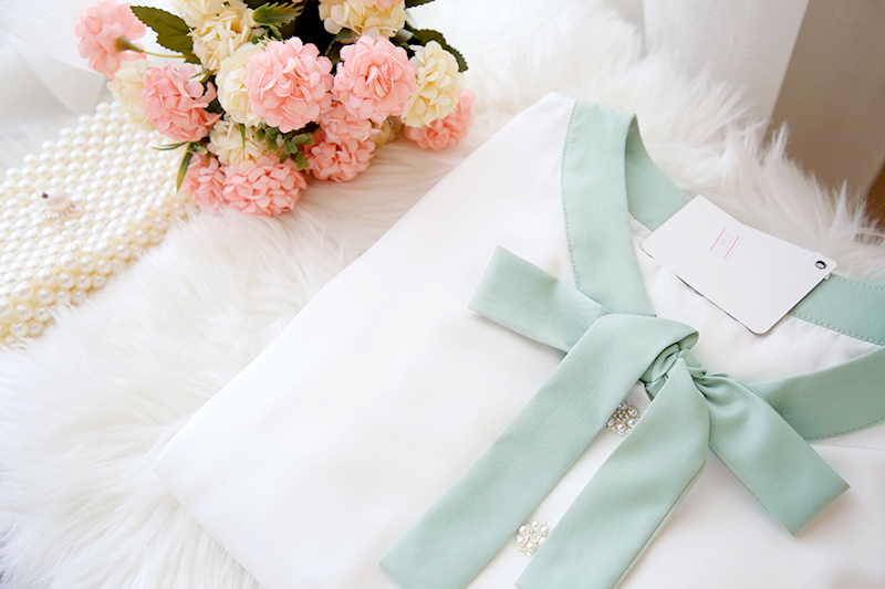 VK旗艦店 韓系抹茶綠蝴蝶結雪紡衫短裙套裝長袖裙裝