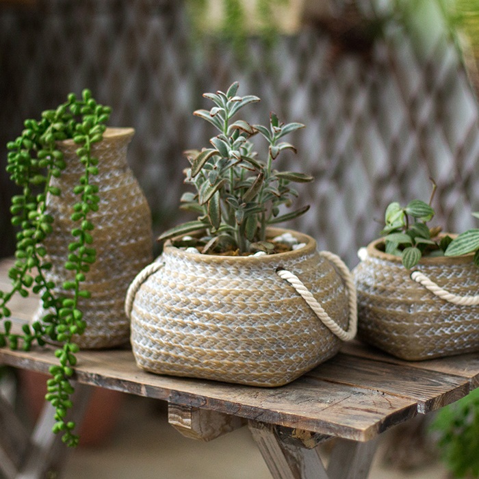 (Juhan Garden) Woven pocket pottery flower pot Flower vase flower basket gardening garden decoration ZAKKA