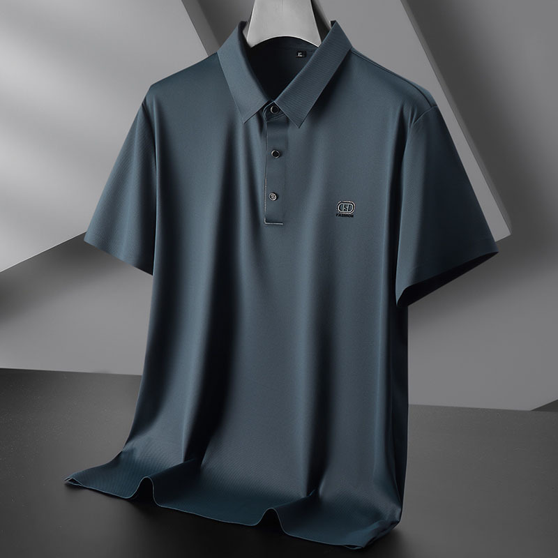 Ice Silk Plus Size Men's Short-Sleeved T-Shirt, Summer Thin Style, No-Iron Stretch Half-Sleeve Shirt, Loose Half-Sleeve T-Shirt for Big Guys