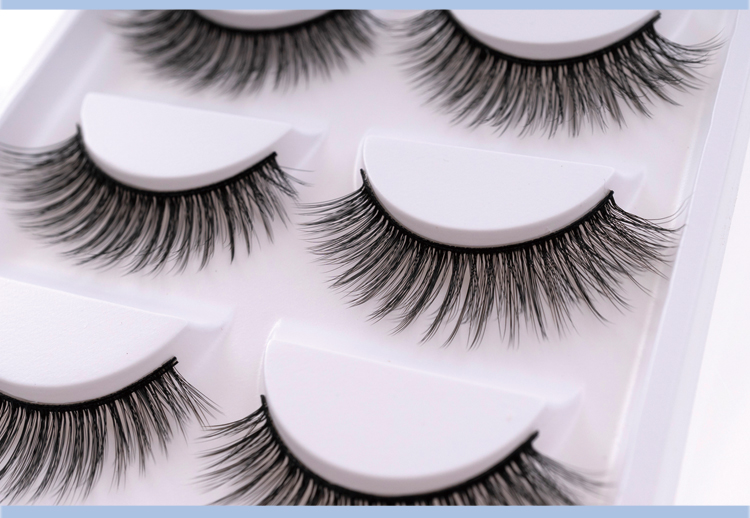 Năm cặp lông mi giả 3D cứng cuống đôi mí mắt tự nhiên thực tế trang điểm nude dày mô hình đơn giản keo dán mi vacosi