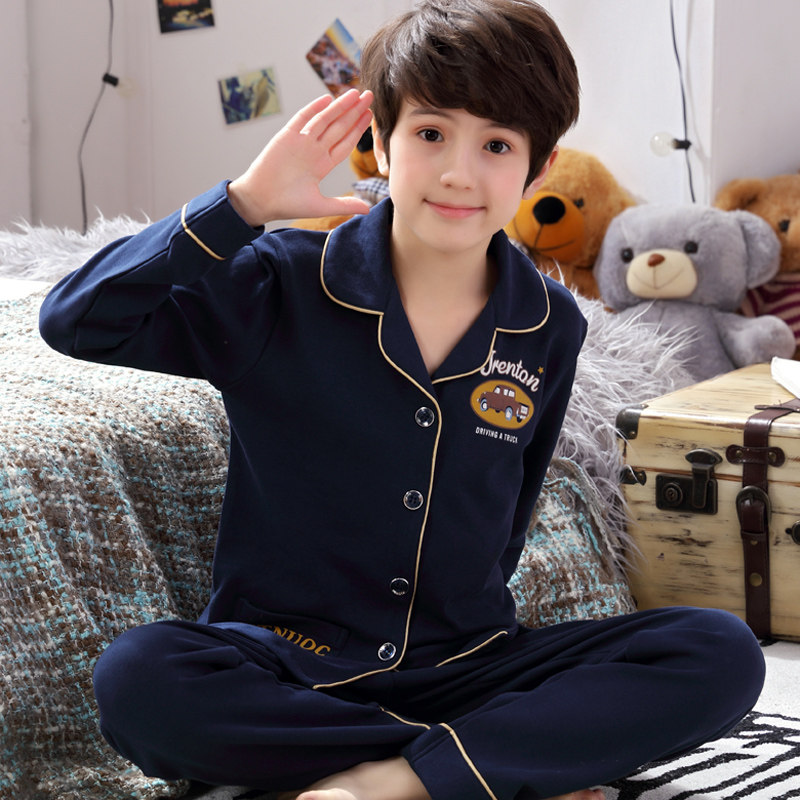 Boy Sleepwear Long Sleeve Pure Cotton Spring Autumn Season Children Boy Suit All-cotton Boy Autumn And Winter Money 8-10-14