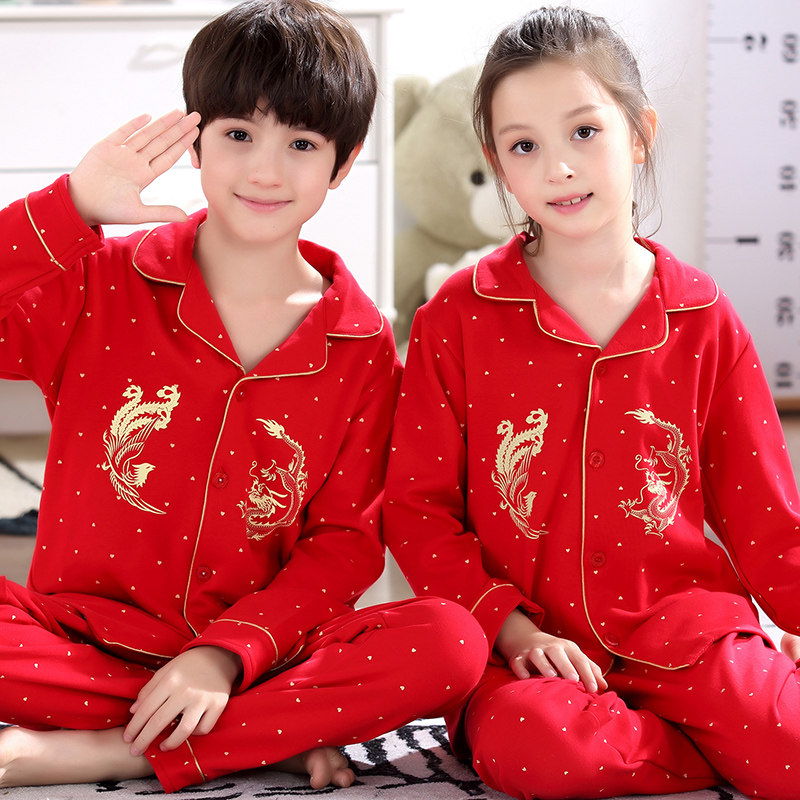 Spring and autumn girls' pajamas boys' cotton long sleeves cotton baby home wear boys' children's clothes girls' long Johns