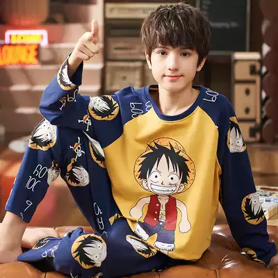 Boys pajamas cotton spring and autumn children boys autumn cartoon cotton long sleeve middle child 12 years old 15 winter children's clothing