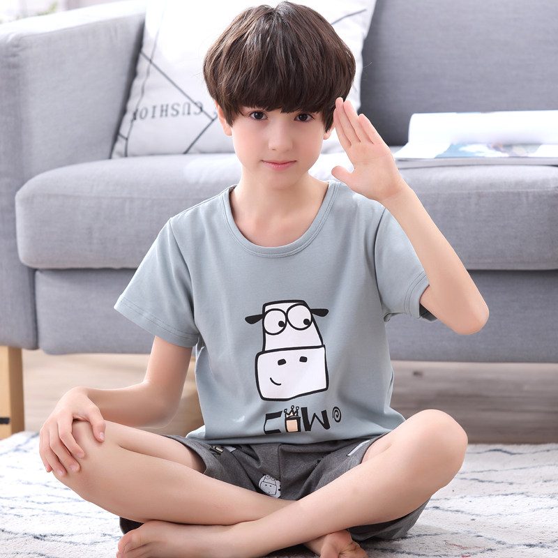 Boys' pajamas summer pure cotton short sleeve boy cartoon in childhood all-cotton home suit