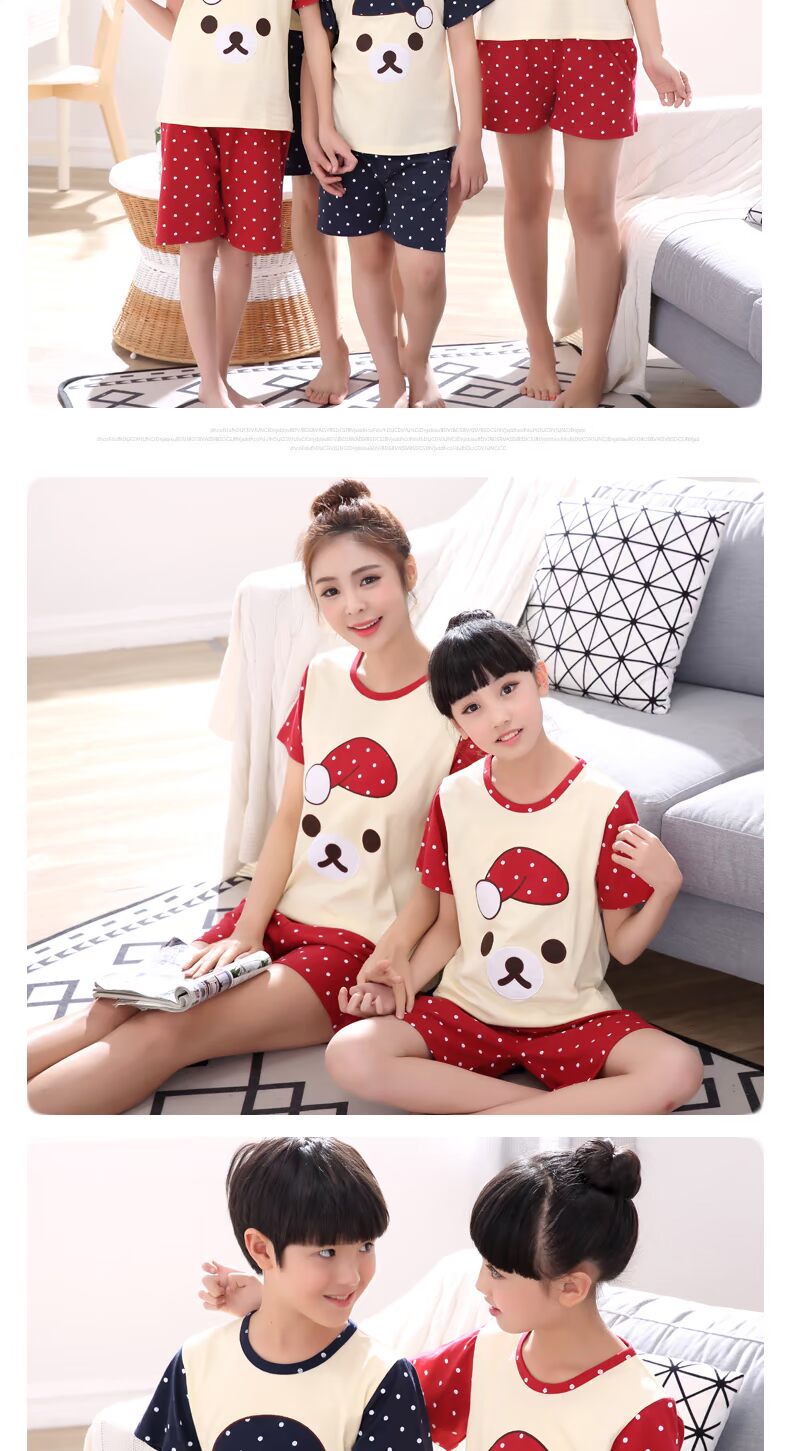 Mùa hè gia đình ba cha mẹ và con mặc đồ ngủ cotton ngắn tay đầy đủ gia đình mẹ và con gái phim hoạt hình vài dịch vụ nhà phù hợp với đồ ngủ nam