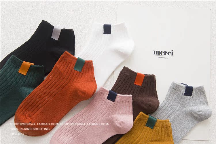 Phiên bản tiếng Hàn của nhãn mác đơn giản retro màu rắn đại học vớ gió nữ đan còng vô hình thể thao vớ thuyền tất nam