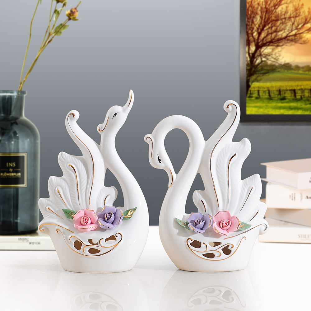 Ceramic Swan Ornament Living Room Decoration Vase Wine Cabinet TV Cabinet Crafts Wedding Gift Creative Office