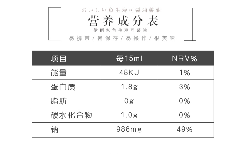 【送芥末】伊例家鱼生寿司酱油200ml*2瓶