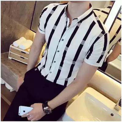 Shirt Men Short Sleeve Summer 2020 New Korean Slim Trend Handsome Men Joker Casual Striped Inch Shirt