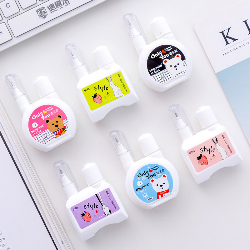 Brushed two-use type 15ml modified liquid quick dry multifunctional dual-use correction fluid cute student with modified misliquid