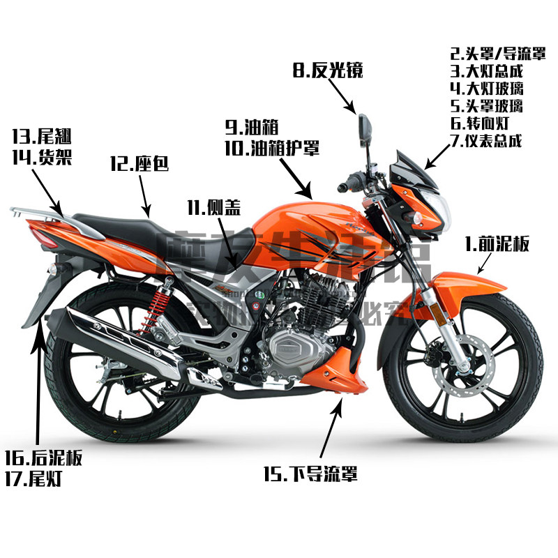 Подходит для капота мотоцикла Haojue Dishuang HJ150-9, дефлектора фар, подушки безопасности топливного бака, передних и задних брызговиков
