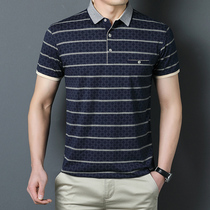 2022 Summer days silk cotton man short sleeve T-shirt turning collar sports polo shirt striped middle-aged business casual half sleeve shirt