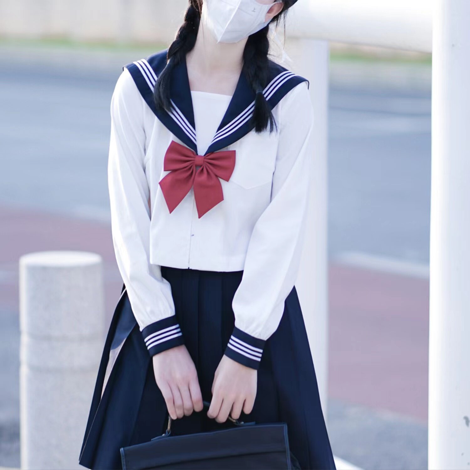 (Bad Girl Society) Collar White Triple Ben Orthodox Jk Base Section Sailor Suit in the middle suit Spring and Autumn