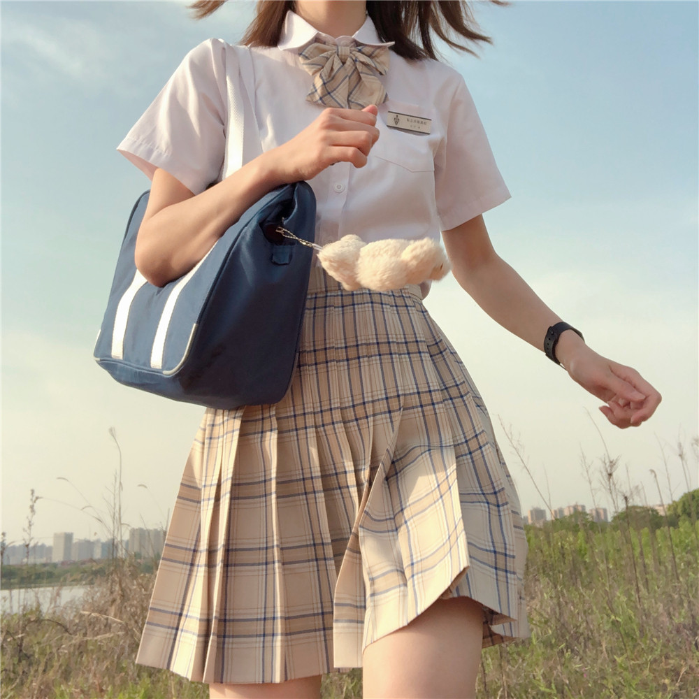 (taro round milk tea) orthodox Japanese jk uniform skirt pleated finished cloth milk tea color skirt summer