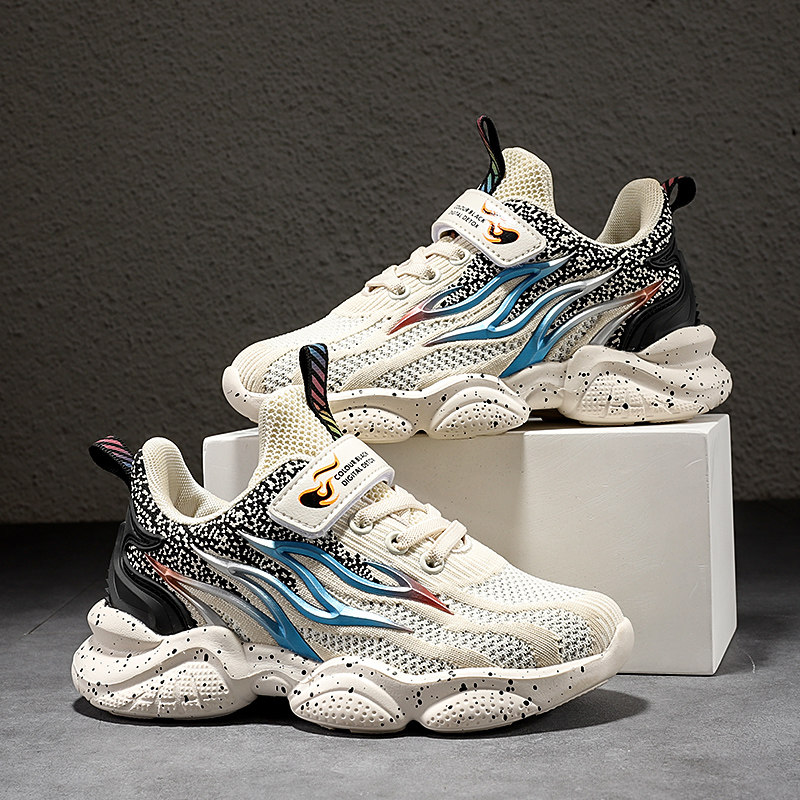 New Resilience Boy Shoes Flying Textured Top Kids Elementary School Kids Running Shoes Autumn Money Boys Sneakers Boom Shoes