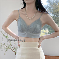 Lace French bra suspenders one piece of sexy Ice Silk seamless underwear female triangle cup girl breast wrap chest thin