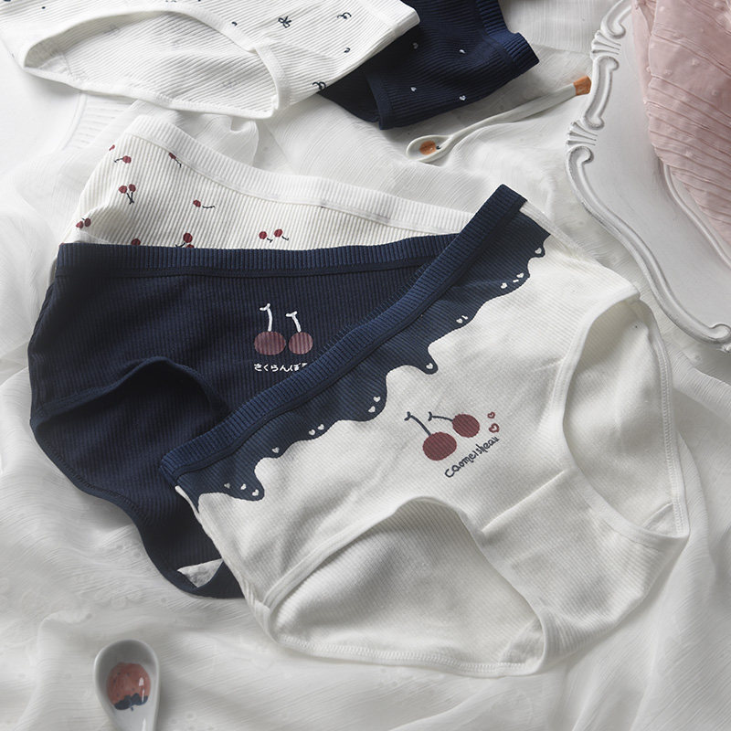 5 strips of Tibetan Underwear Women Pure Cotton Cute Day Ensemble Young Girl Full Cotton Breathable Student Large Size Mid Waist Triangle Pants New