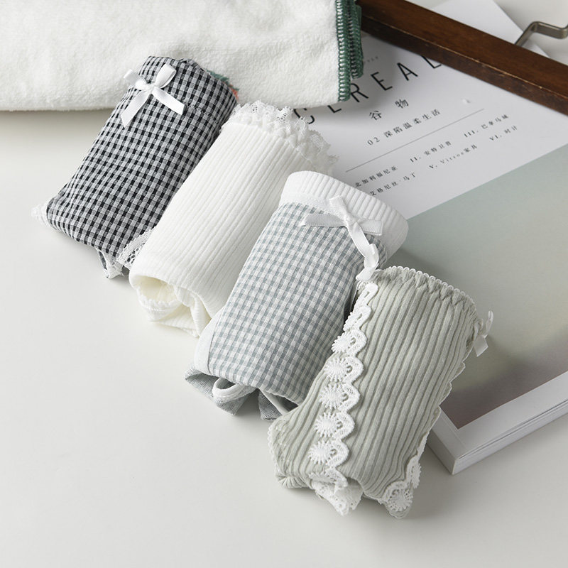 4 Pants Women's Pure Cotton Girl Day Department Sweet Modell Cotton Plaid High School Student Cotton Cute Triangle Pants