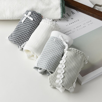 4 Panties Women Cotton Girl Japanese Sweet Modal Cotton Plaid High School Students Cotton Cute breifs