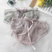 3 Pieces 9 Fold) Day Ensemble Cute Lace Briefs Female Tennis Yarn Transparent Sexy Butterfly Knot Girl Pure Cotton Crotch Triangle Pants