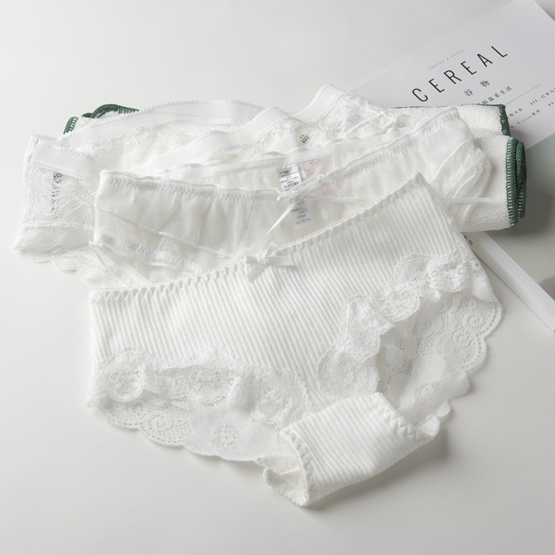 3 Pants Woman Pure Cotton Breathable White Girl Lace Cute Day Tying Web Yarn Sexy Full Cotton Triangle Pure Desire Summer