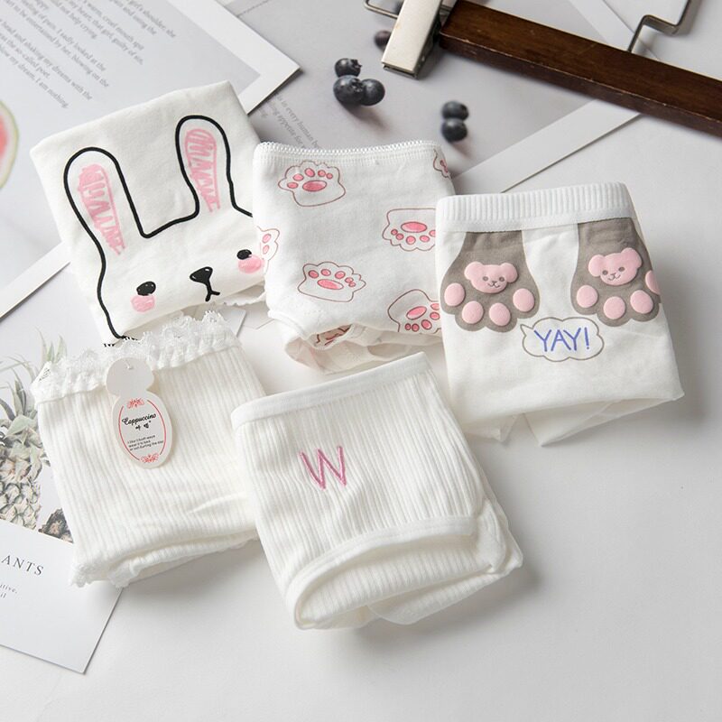 5 Dress Briefs Female Pure Cotton Student Girl Day Ensemble White Cute Large Size Full Cotton Low Waist Triangle Pants Summer Thin