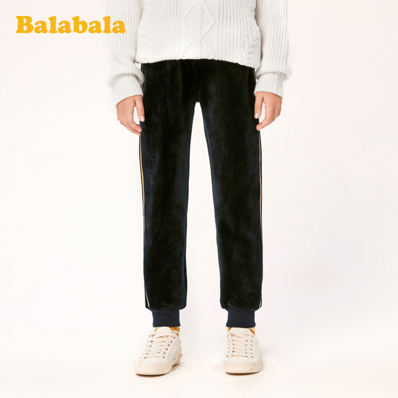 Balabala Childrens Quần 2020 sweatpants cô gái mới mùa thu / mùa đông Shake Velvet dày ở trẻ em lớn.