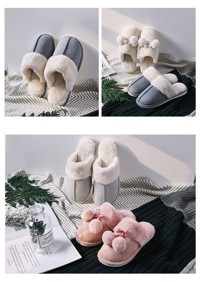 Dép cotton nữ mùa đông 2018 mới dày đáy dễ thương trong nhà ấm áp lông thú dép nam chống trượt tháng dep long mang trong nha