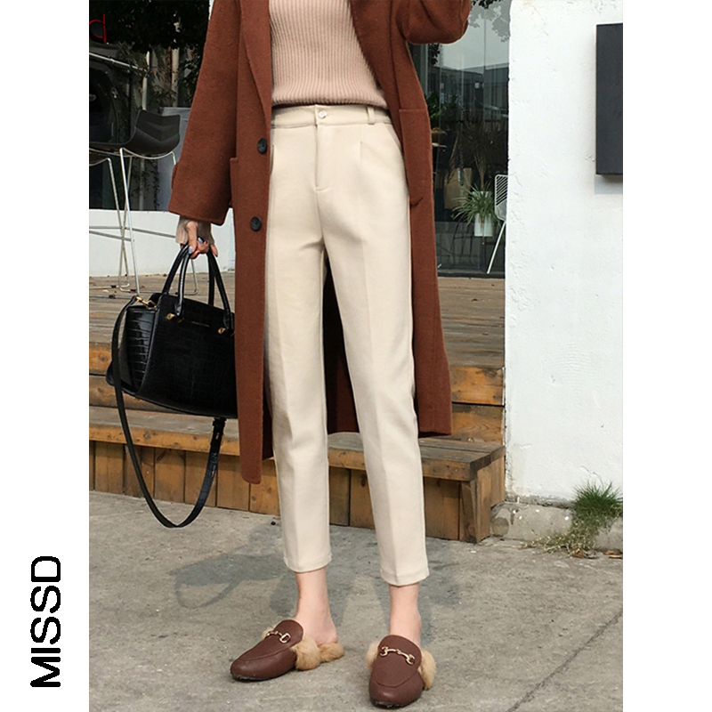 MISSD trousers high waist 2023 fall and winter direct tube casual nine points thicker small feet Harlen pipe pants
