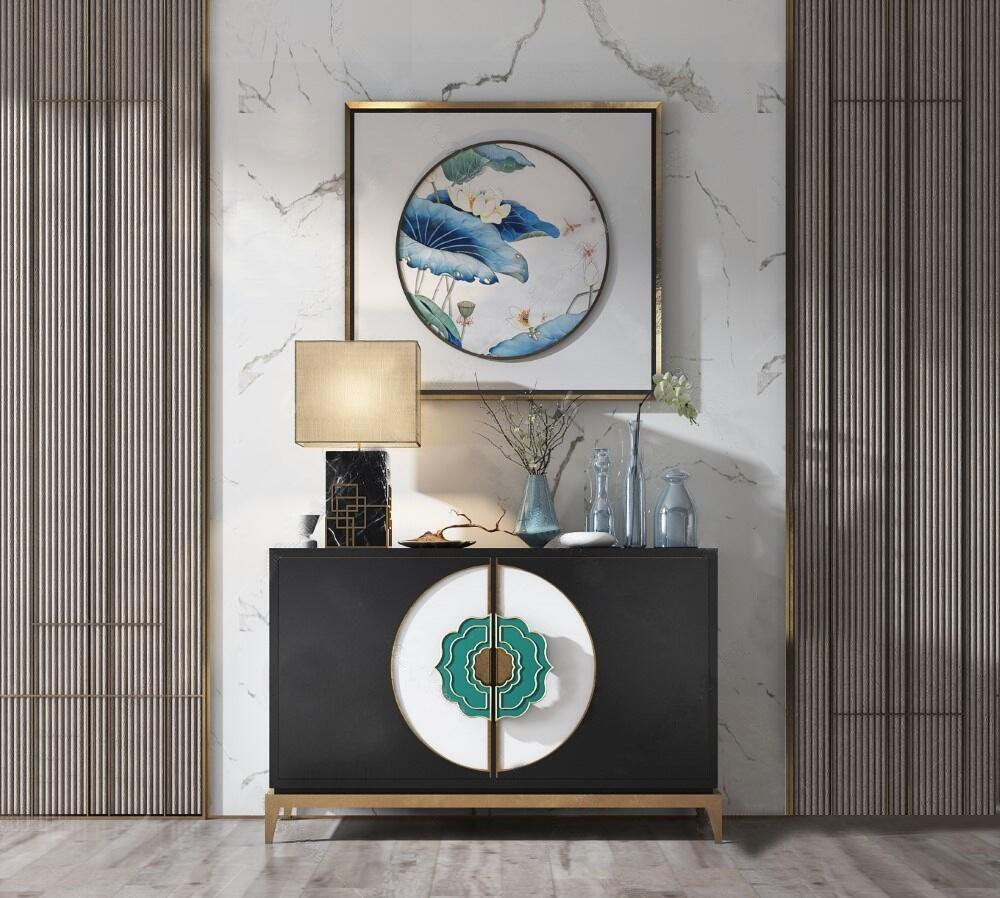 New Chinese style porch cabinet simple modern solid wood side cabinet hotel restaurant side cabinet shoe cabinet foyer decoration locker