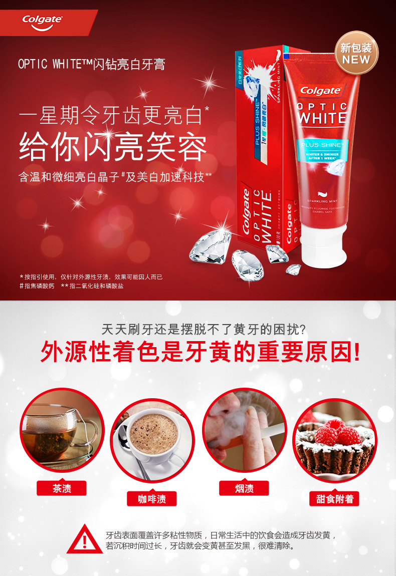 Colgate 高露洁 光感白闪钻亮白牙膏 100g*3+漱口水60ml*3 图1