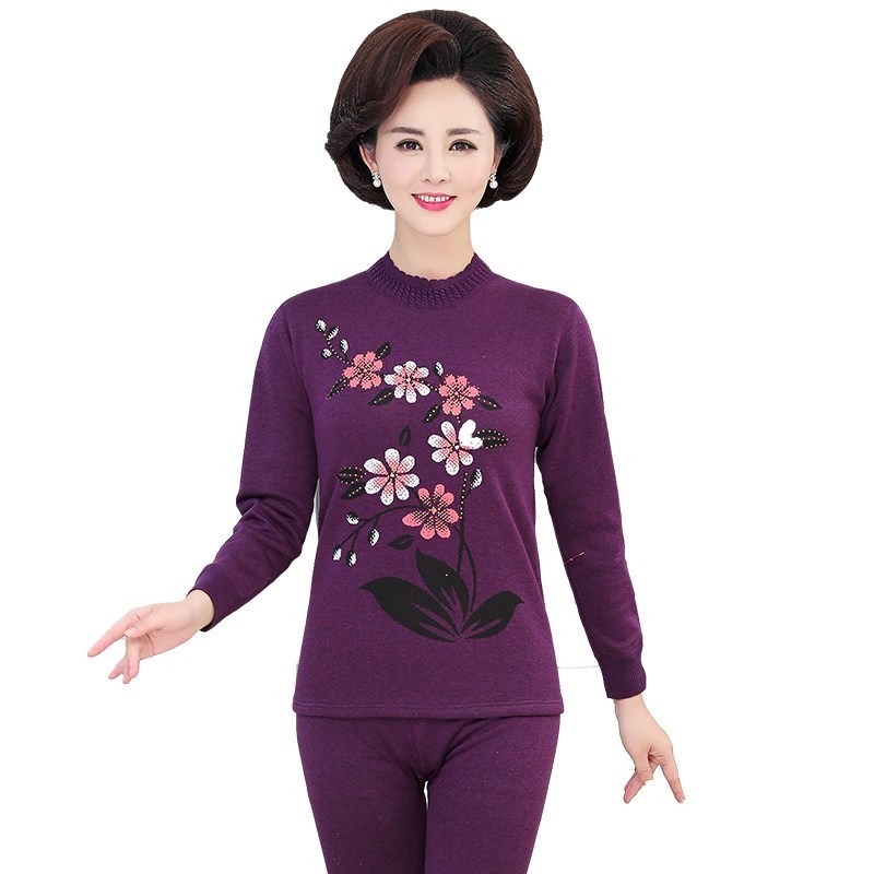 Granny nhấn áo đáy mùa thu quần một bộ quần áo dòng womens mùa đông 40 tuổi cộng với bà già áo dài tay đầy ấm áp.