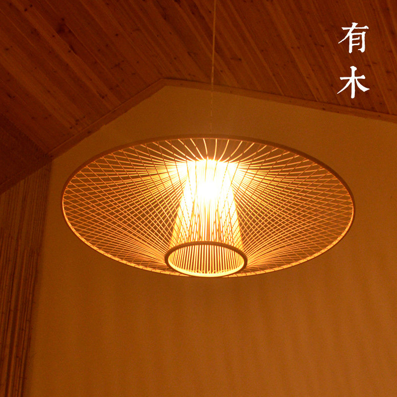 There are wooden Japanese chandelier bedroom solid wood modern new Chinese living room bamboo cottage simple tatami study lamps Zen