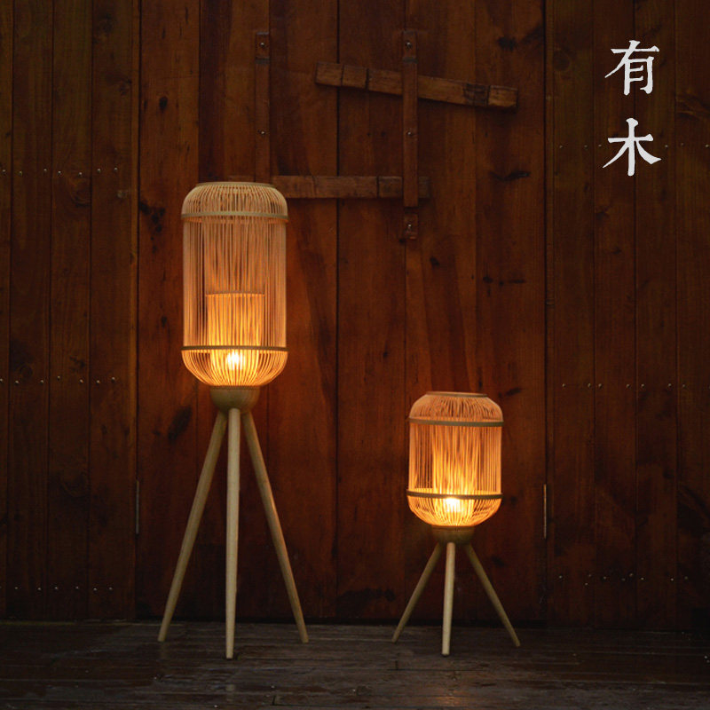 There are wooden Japanese floor lamps solid wood bamboo living room sofa bedroom Zen bedside tea room new Chinese vertical table lamp