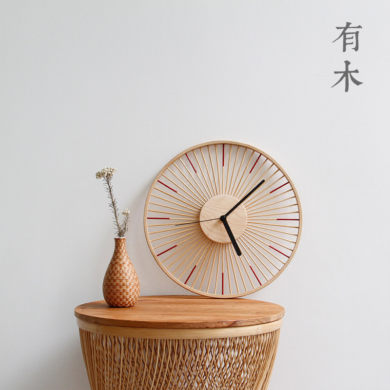 Day type wall clock real wood clock sitting room household use hangs wall adornment clock of northern Europe log originality contracted art table