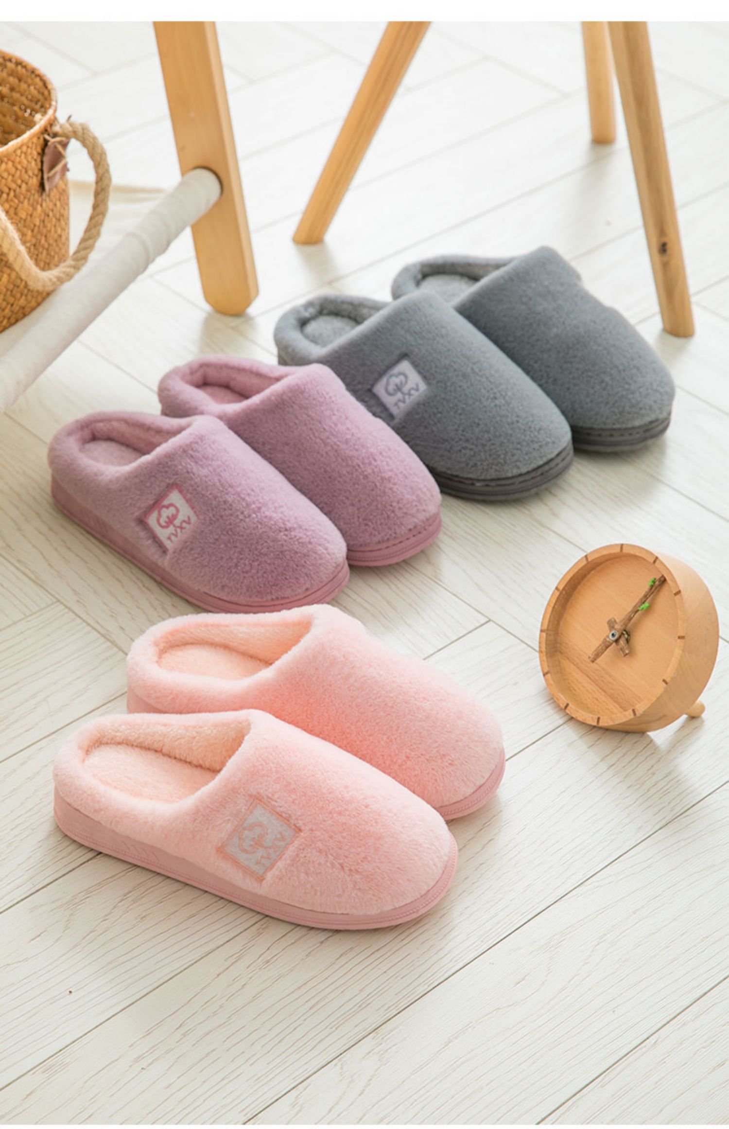[Mua một tặng một] nữ dép bông mùa đông nhà nội thất nặng đáy vài Hàn Quốc dép len ấm áp tháng nam - Trang chủ dép đi trong nhà cho bé