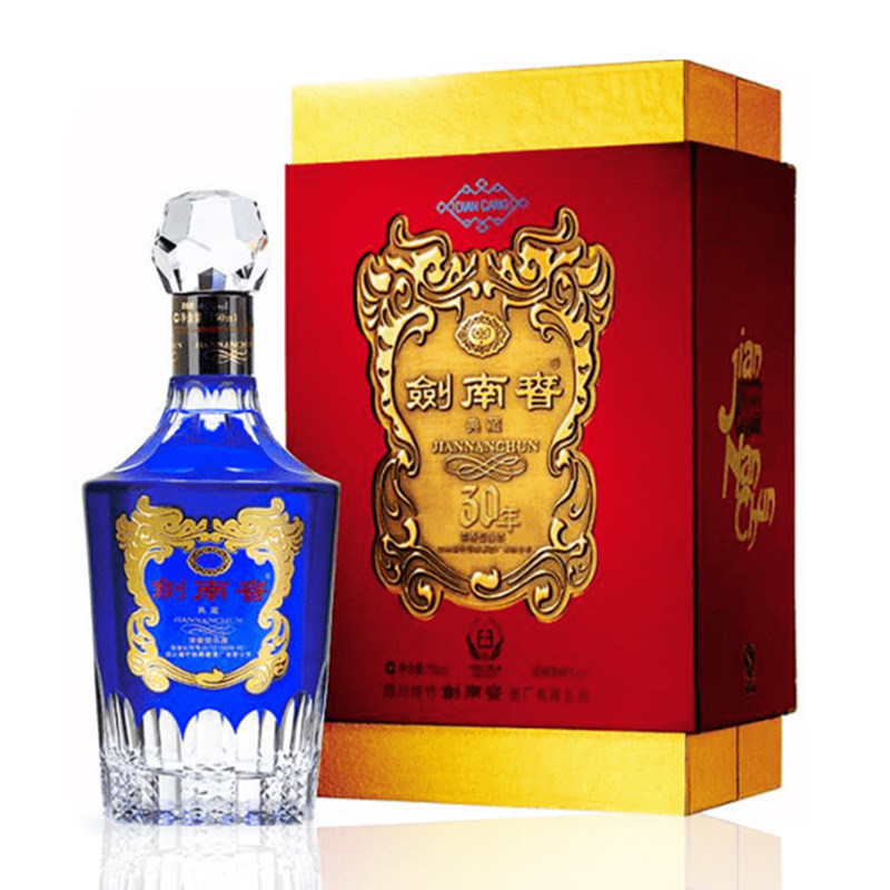 Jiannanchun Collection 30 Years Sapphire 52 Degrees 750ml Luzhou-flavored Liquor 2015 Old Wine Collection Display Cabinet