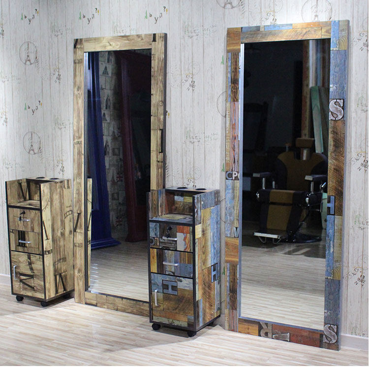 Chaodian European-style wooden Retro Mirror Beauty Salon Salon single-sided wall floor mirror Old