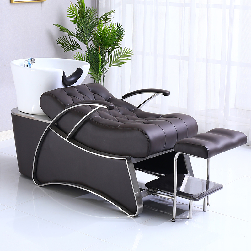 High-end Hairdresse Shop Shampoon Bed Hair Salon Special Minima Fashion Flush Bed Ceramic Deep Basin Semi-Reclining Shampoe Bed