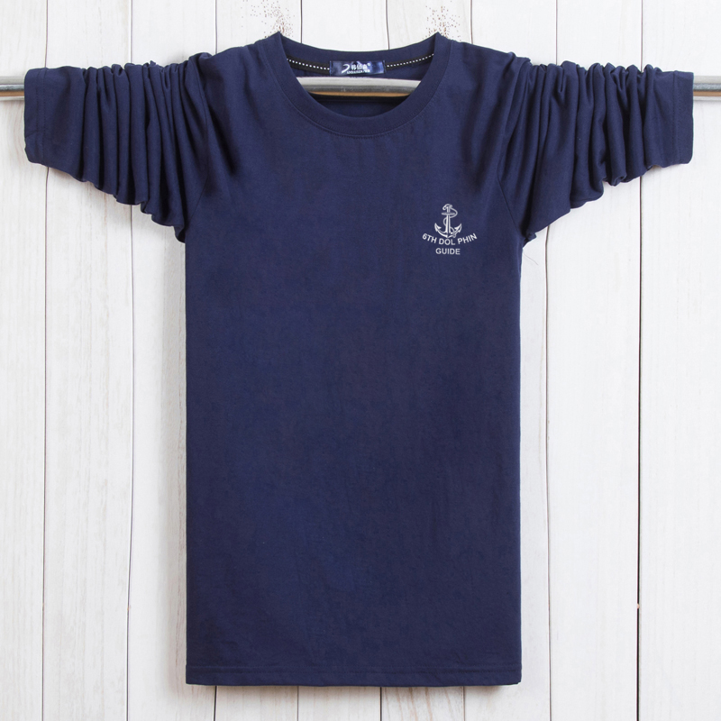 Mùa thu nam tay dài áo thun cổ tròn thả lỏng áo cotton mùa thu quần áo cỡ lớn chất béo giữa và tuổi già phần mỏng Áo thun Hàn Quốc áo thun trơn