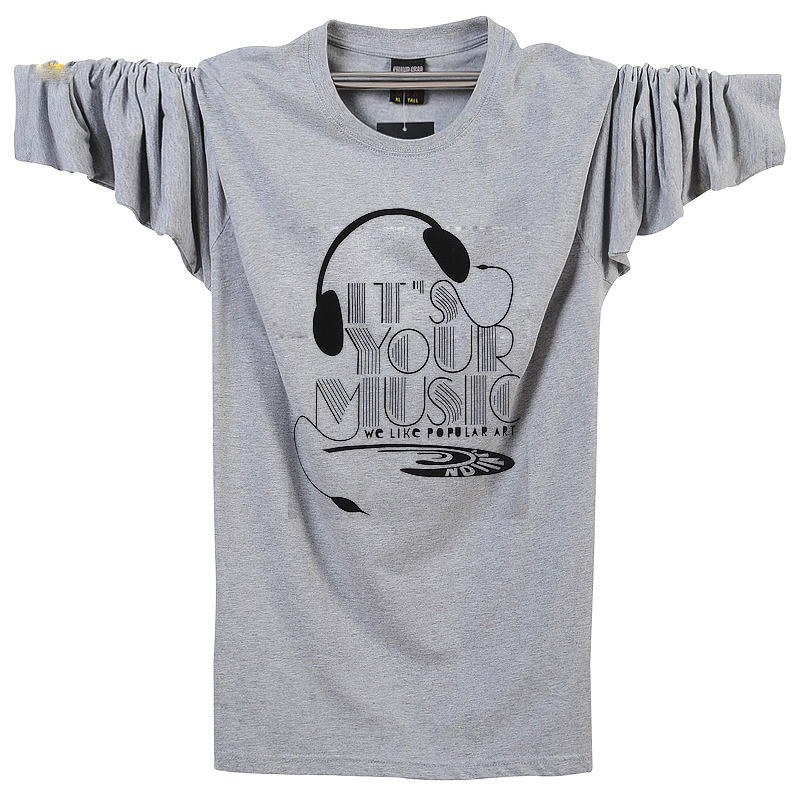 Áo thun dài tay Quần áo nam mùa thu cotton đáy áo cổ tròn in Hàn Quốc phiên bản lớn của nam tay dài T size size lớn cộng với phân bón bộ quần áo thể thao nam